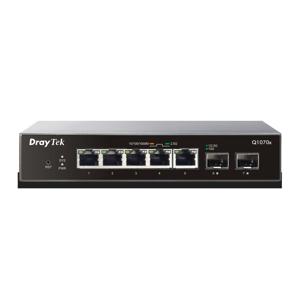 VigorSwitch Q1070x 5 poorten 2,5 Gigabit 2 SFP+ (10 Gigabit) poorten, Smart Lite managed VigorSwitch Q1070x 5 poorten 2,5 Gigabit 2 SFP+ (10 Gigabit) poorten, Smart Lite managed