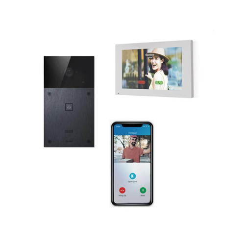 Doorphone entry videokit 1 knop, met camera, 7" Monitor – switch – 4 x app